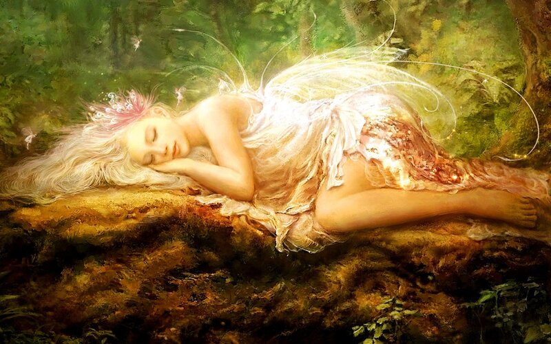 Sleeping fairy in forest