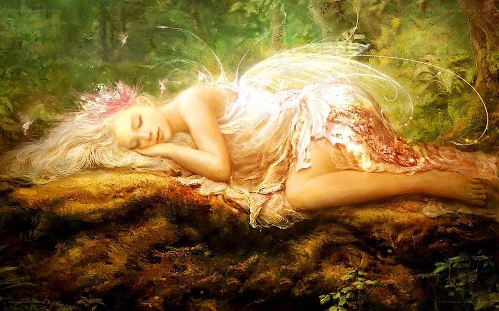 Sleeping fairy in forest