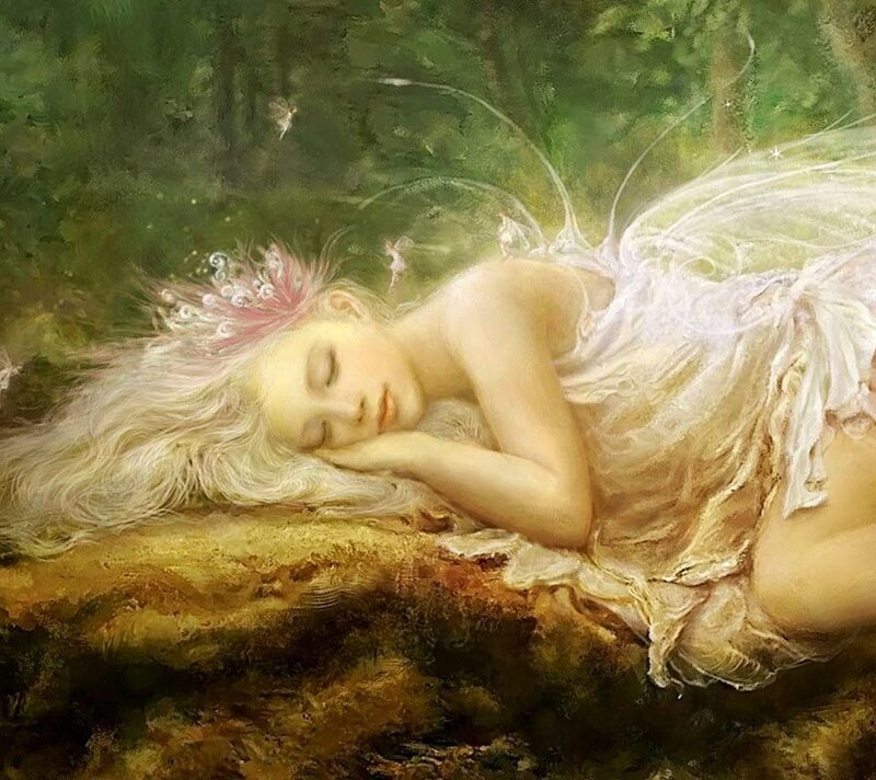 Sleeping Fairy in Forest — Green