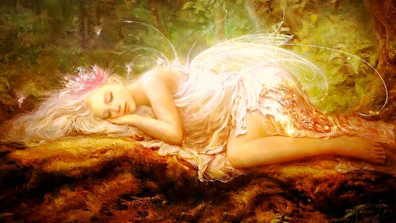 Sleeping Fairy in Forest — White
