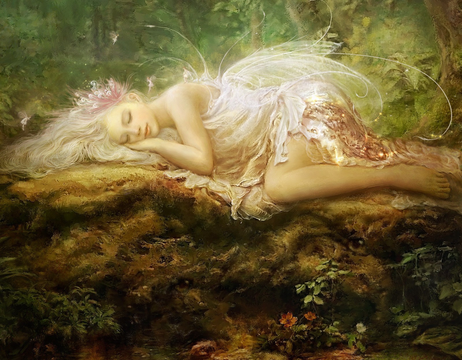 Sleeping fairy in forest
