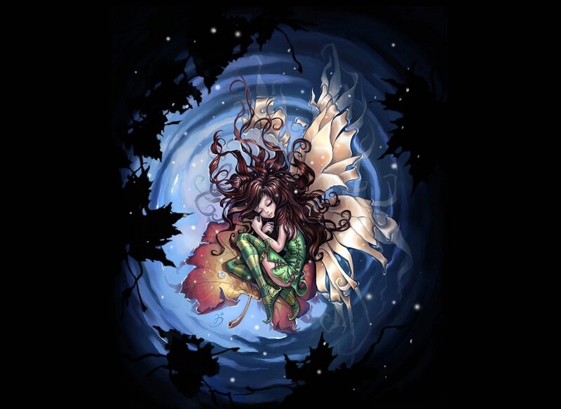 Sleeping Fairy on Leaf — Blue