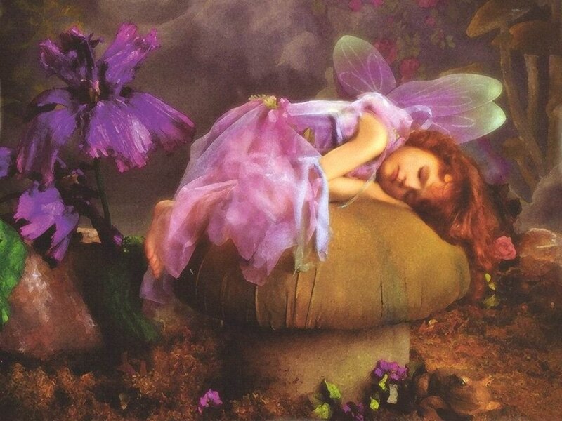 Sleeping Fairy on Mushroom — Purple