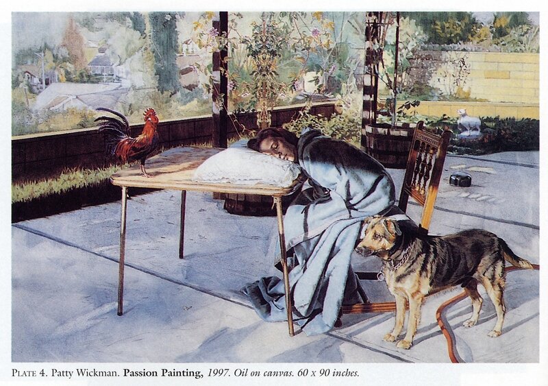 Sleeping figure with dog and rooster