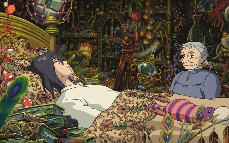 Sleeping girl in a magical room