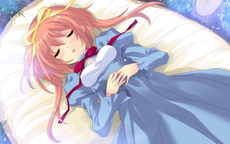 Sleeping girl in blue dress
