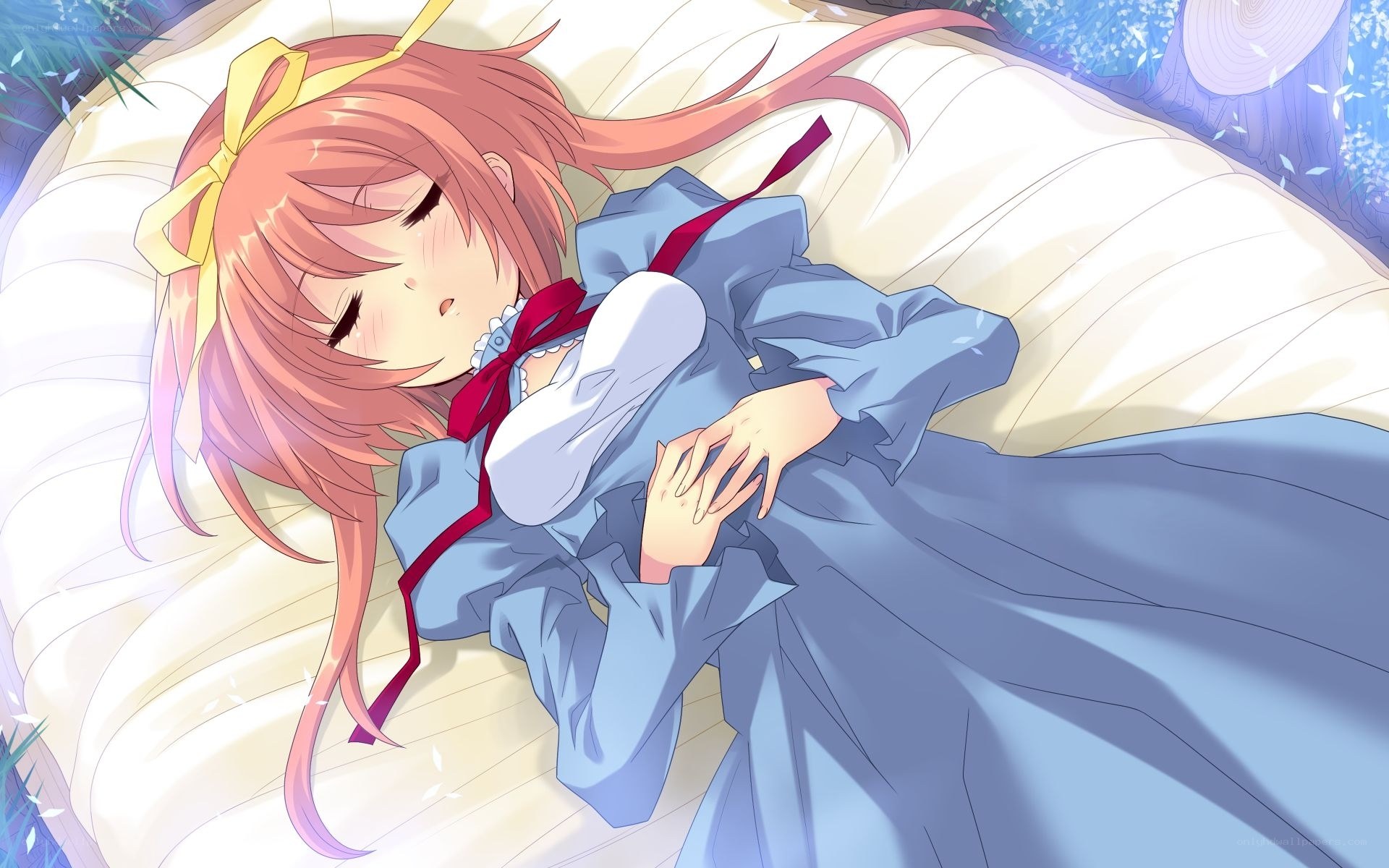 Sleeping girl in blue dress