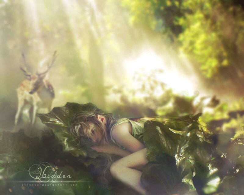 Sleeping Girl in Forest — Green, Serene