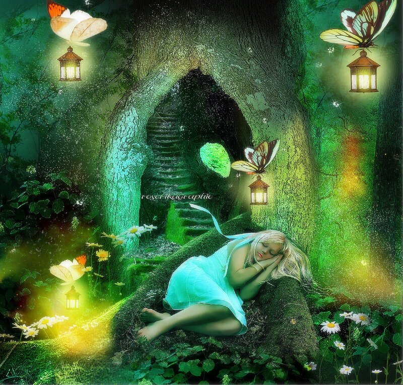 Sleeping Girl in Forest — Green