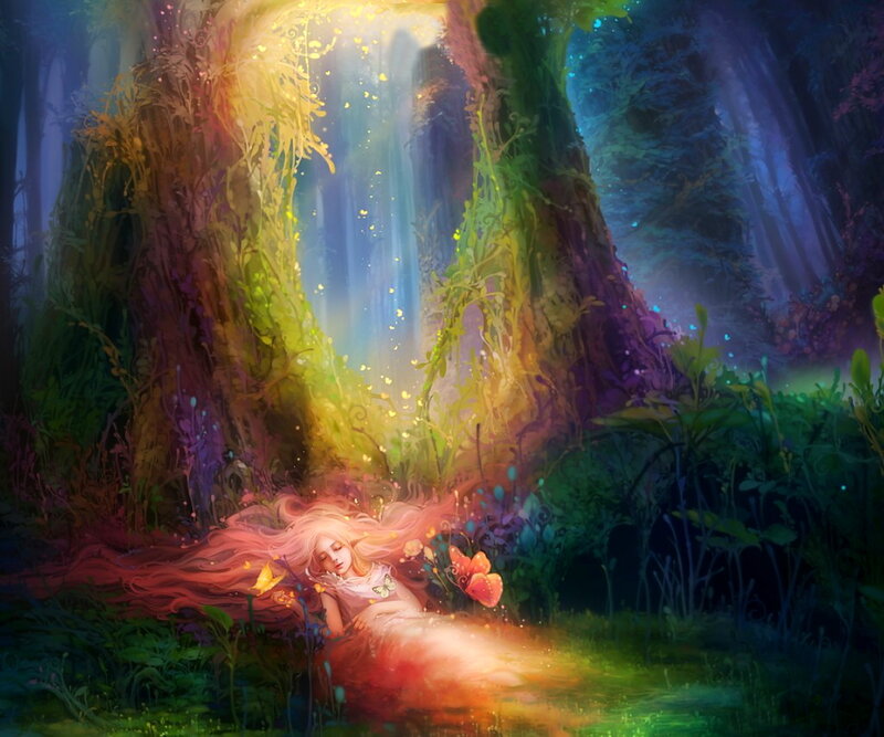 Sleeping Girl in Forest