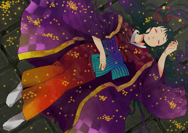 Sleeping girl in traditional attire