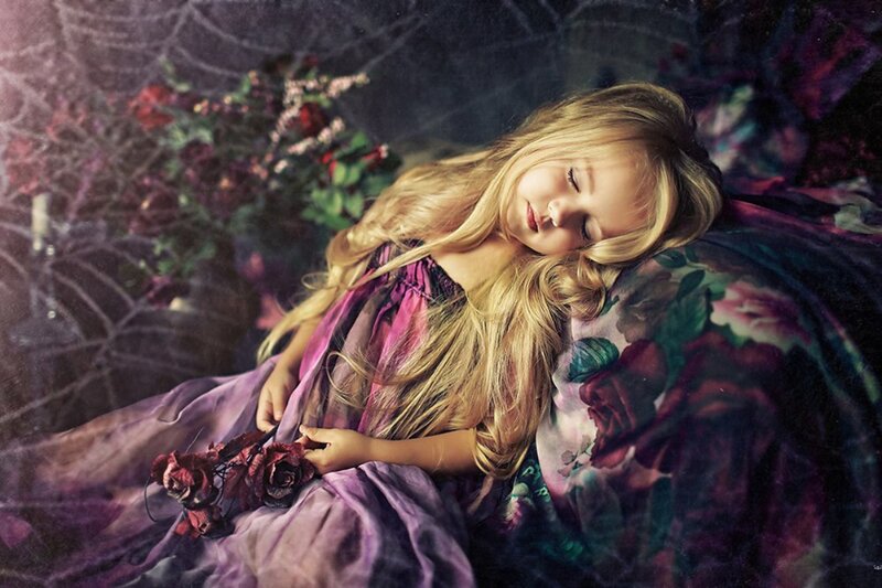 Sleeping Girl with Flowers — Purple