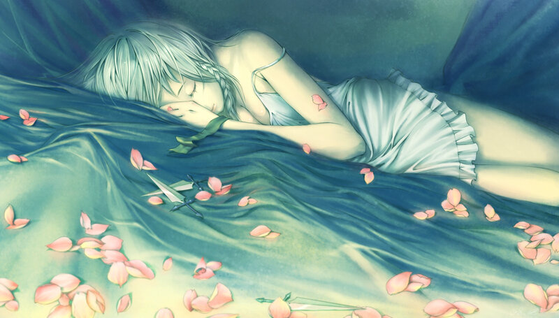 Sleeping Girl with Petals — Blue