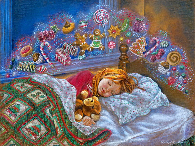 Sleeping Girl with Teddy Bear — Blue