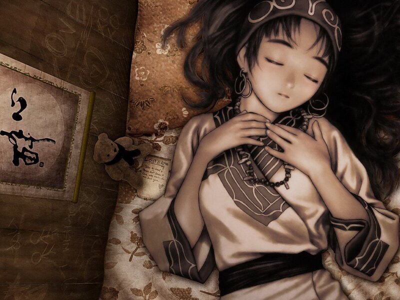 Sleeping Girl with Teddy Bear — Brown