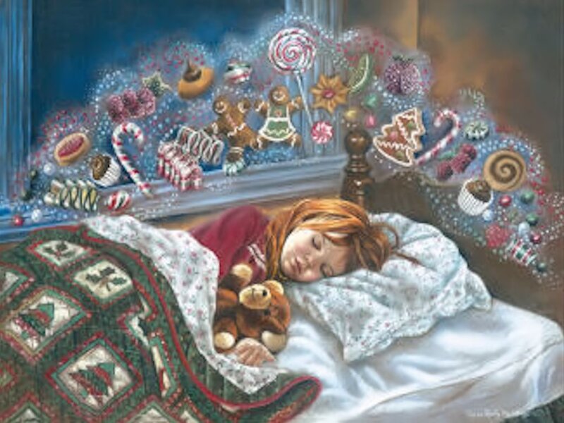 Sleeping Girl with Teddy Bear — Red