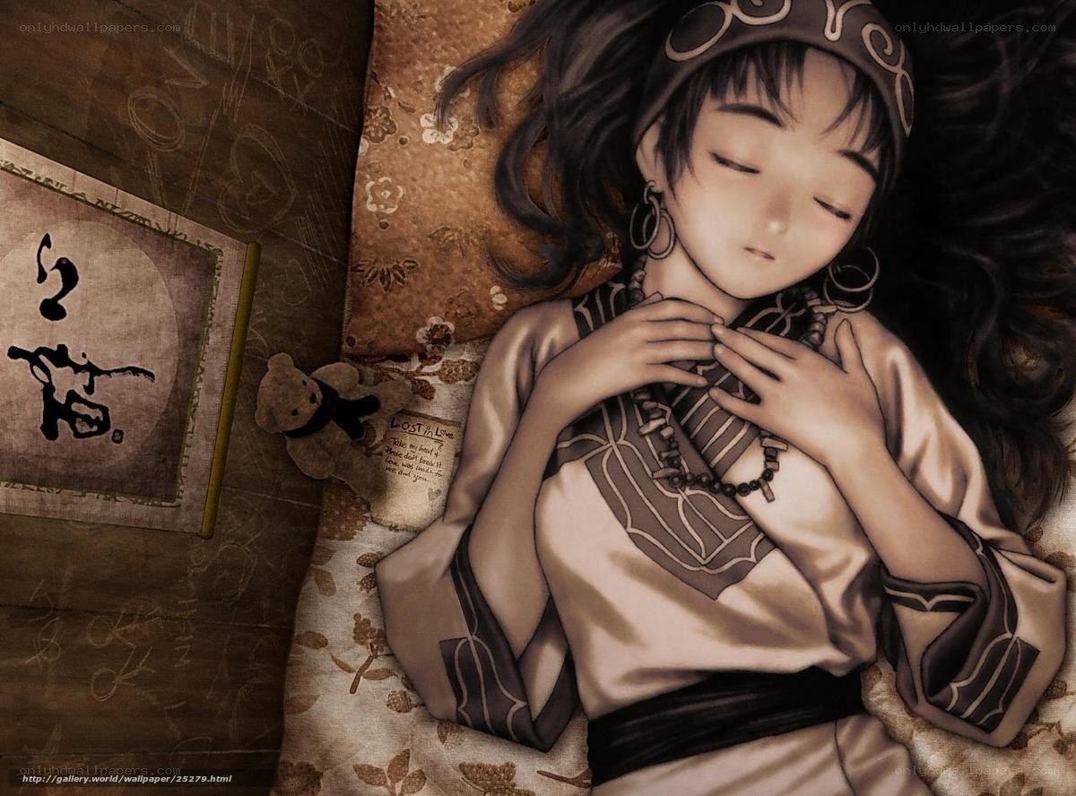 Sleeping girl with teddy bear