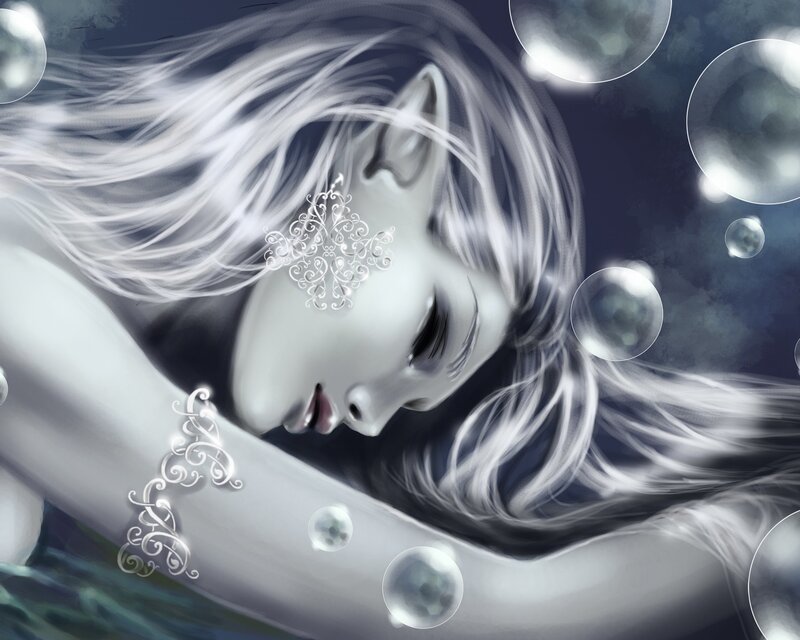 Sleeping mermaid with bubbles