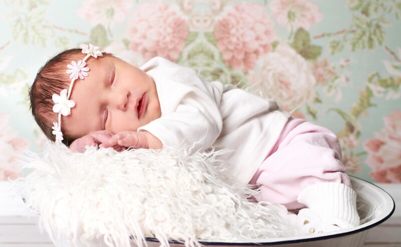 Sleeping Newborn Baby — Pink, Serene, Photograph, Flower Crown
