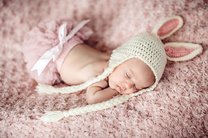 Sleeping Newborn Baby — Pink, Serene, Photograph, Knit Hat