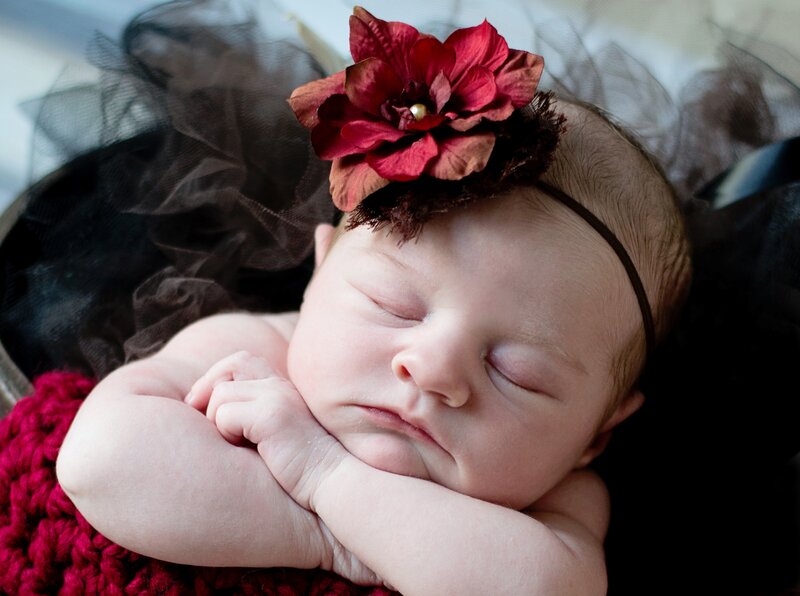 Sleeping Newborn Baby — Red, Serene, Photograph
