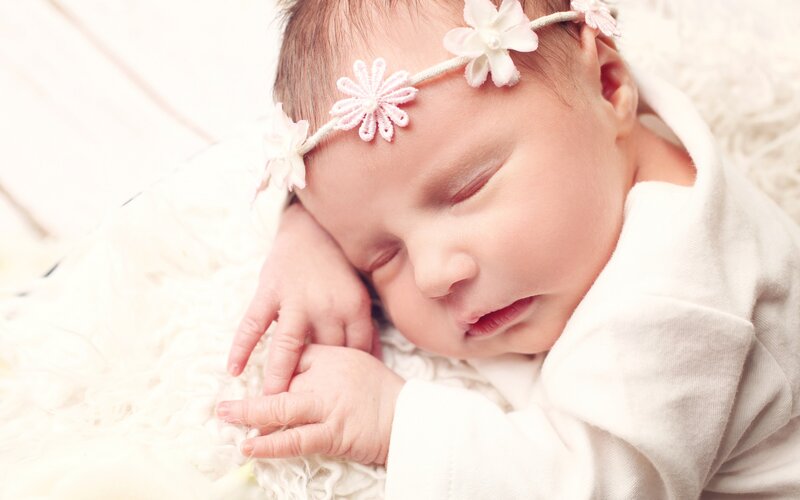 Sleeping Newborn Baby — White, Serene, Photograph, Flower Crown