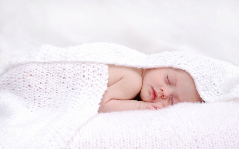 Sleeping Newborn Baby — White, Serene, Photograph