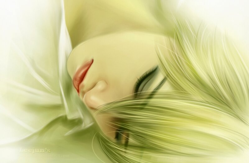 Sleeping Person with Green Hair