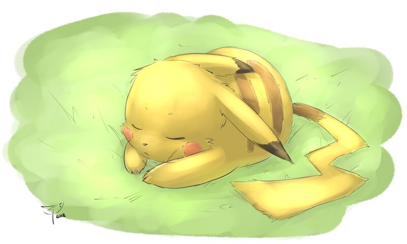 Sleeping Pikachu on grass