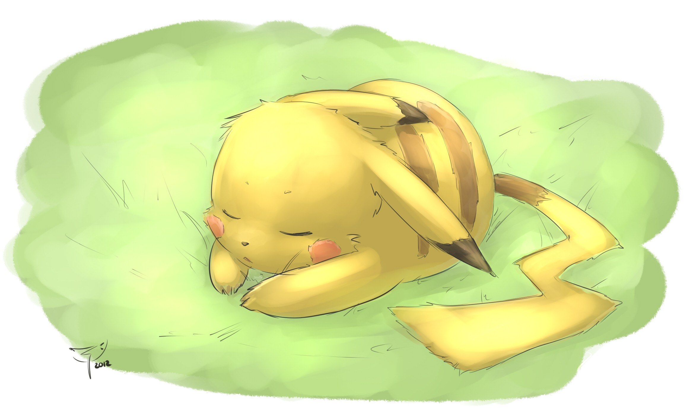Sleeping Pikachu on grass
