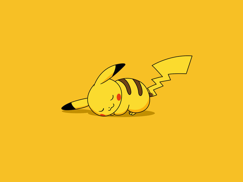 Sleeping Pikachu — Yellow, Peaceful, Digital Art, Yellow Background