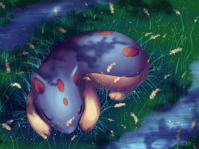 Sleeping Pokémon in a field
