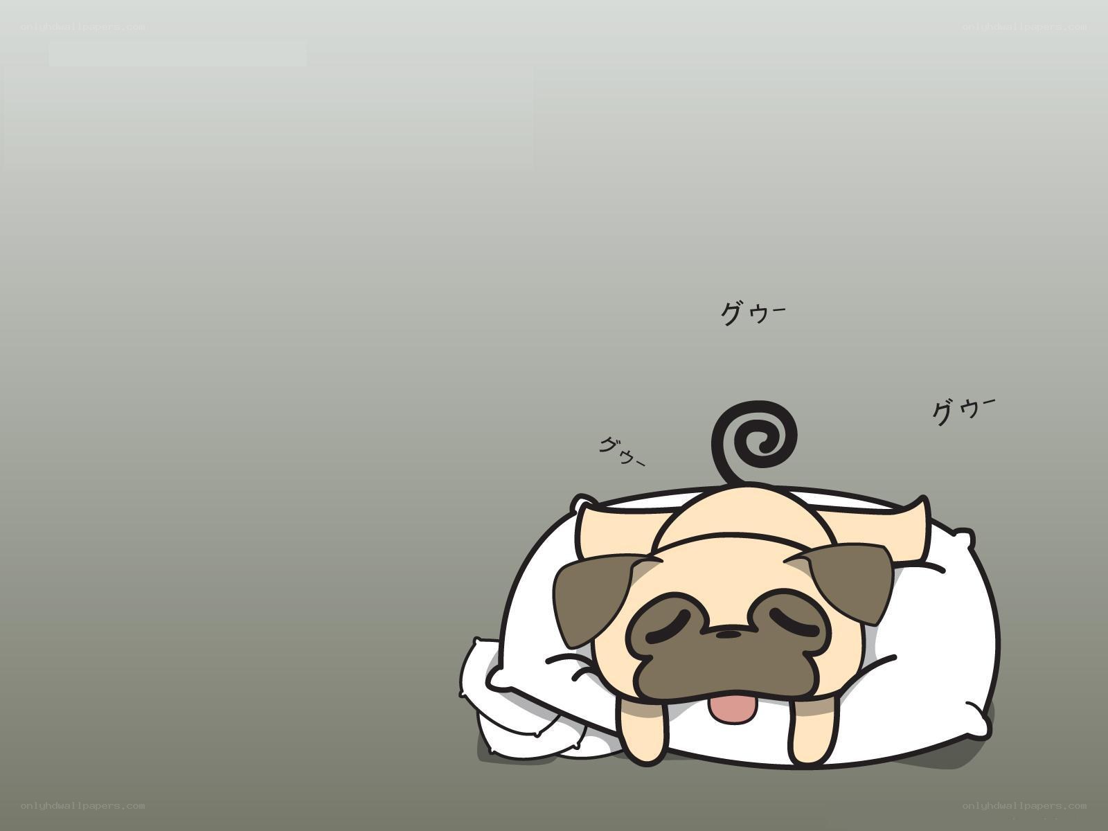 sleeping pug dog cartoon