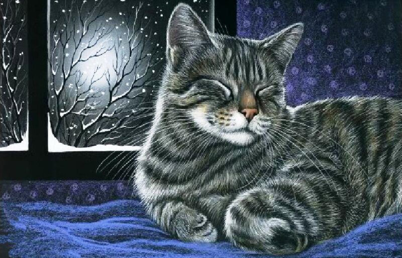 Sleeping Tabby Cat — Blue, Serene