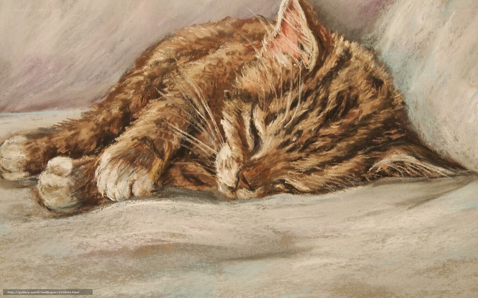 Sleeping tabby cat painting