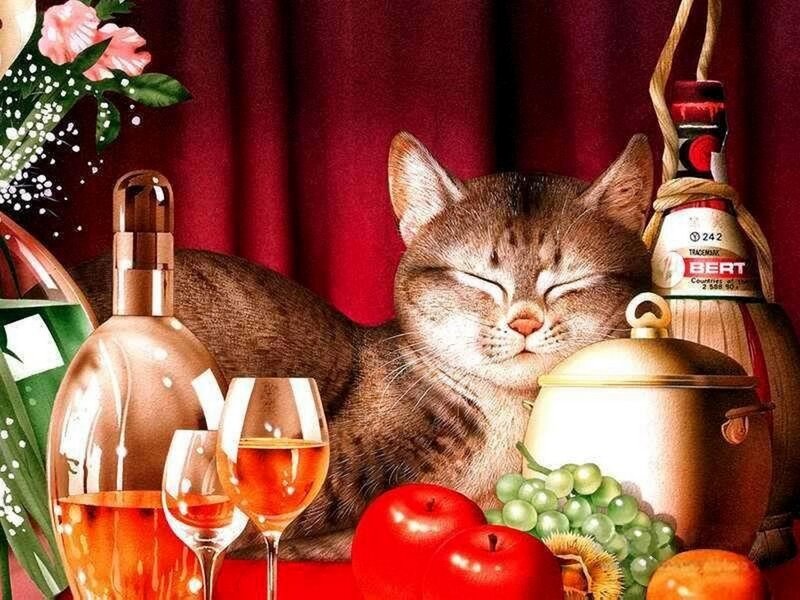 Sleeping Tabby Cat — Red, Serene