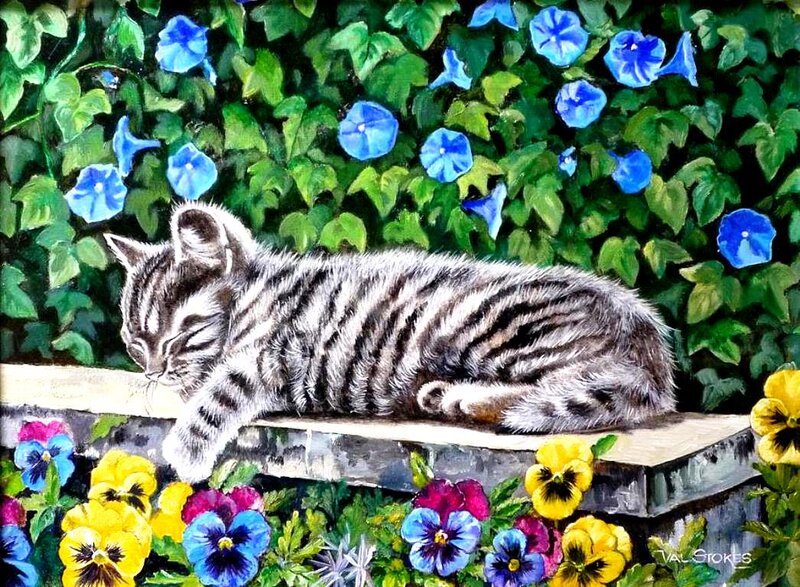 Sleeping Tabby Kitten — Green, Serene, Spring