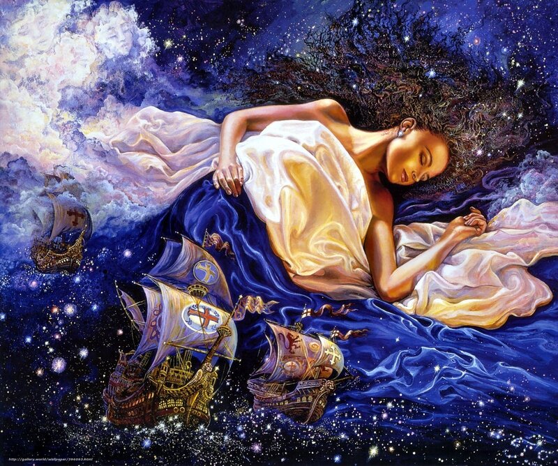Sleeping woman with ships in space