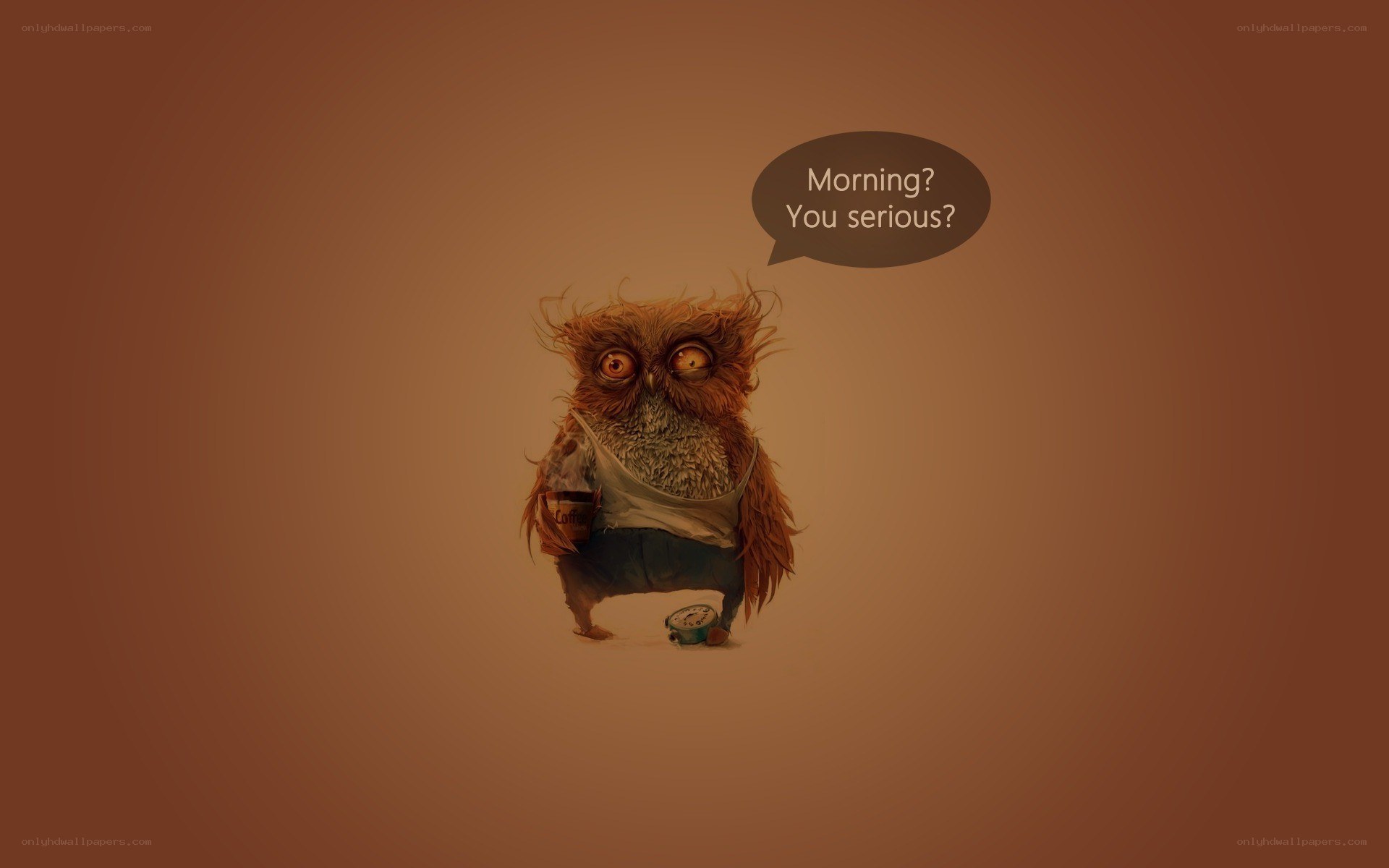sleepy owl with coffee