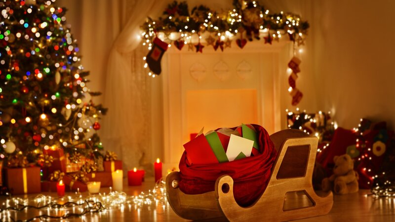 Sleigh Filled with Gifts — Red, Festive, Night