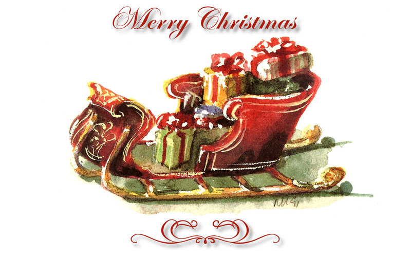 Sleigh Filled with Gifts — Red