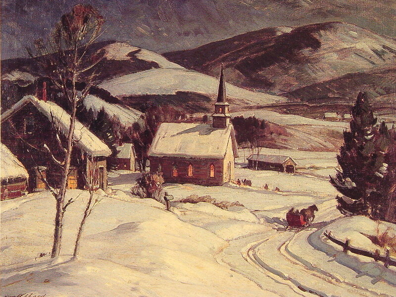 Sleigh in Snowy Village