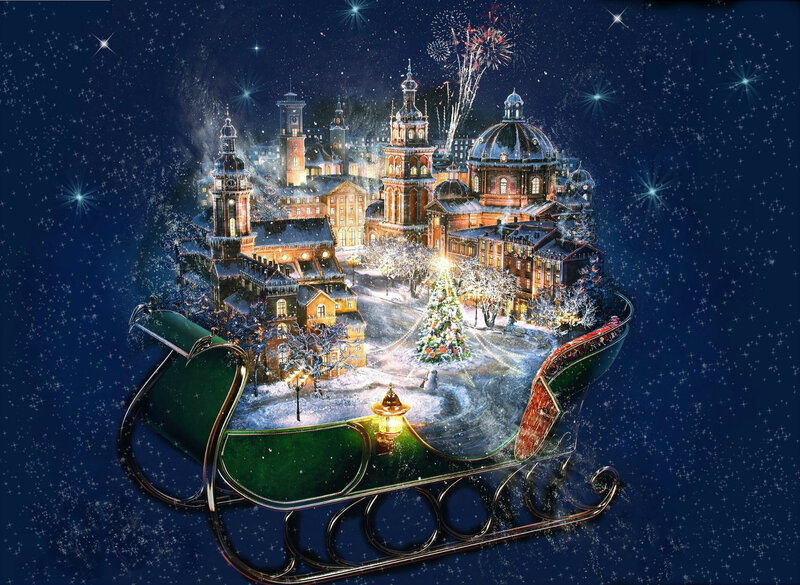 Sleigh with City Scene