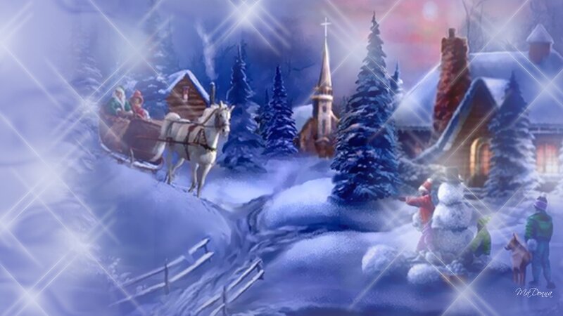 Sleigh with Horse and Riders — Blue