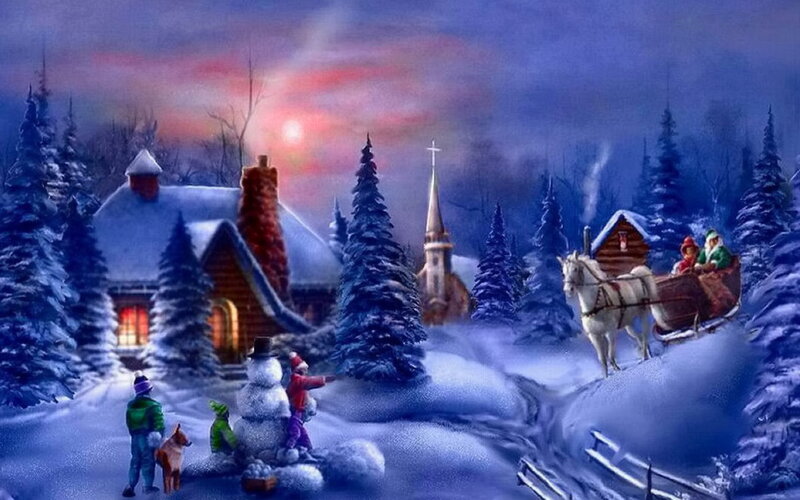 Sleigh with Horse and Riders