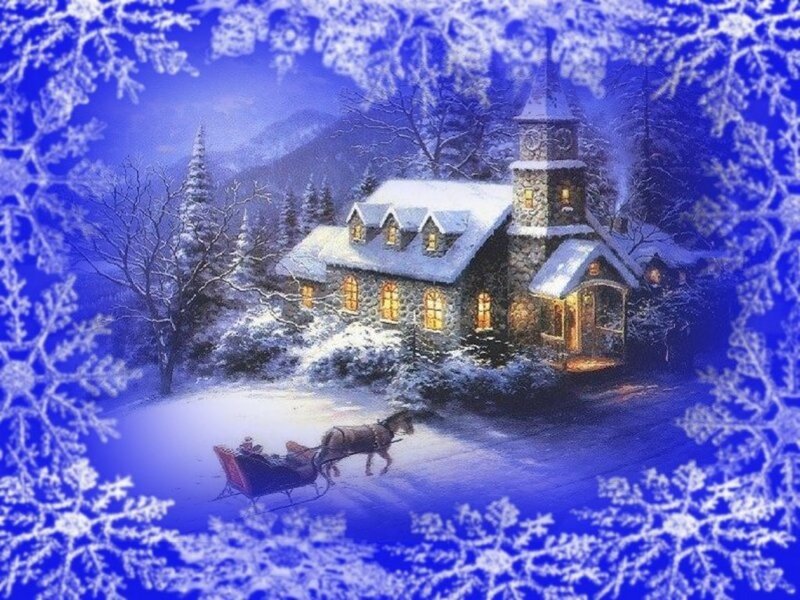Sleigh with Horse in Snow — Blue, Peaceful