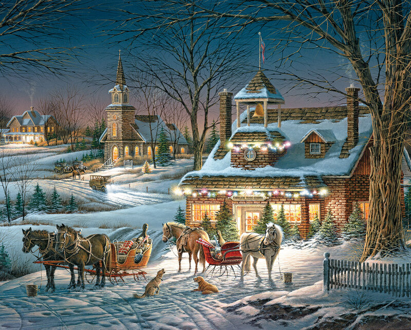 Sleigh with Horses in Snow — White, Peaceful, Night