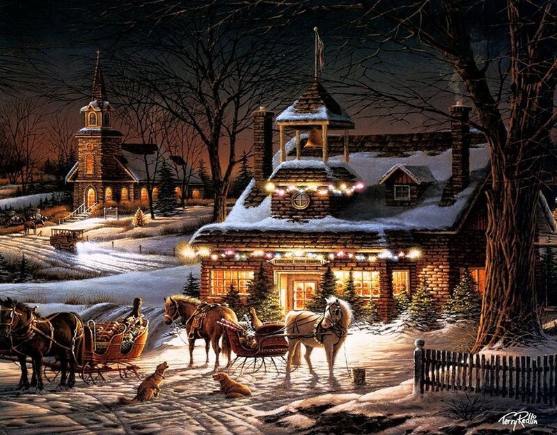 Sleigh with Horses in Snow — White