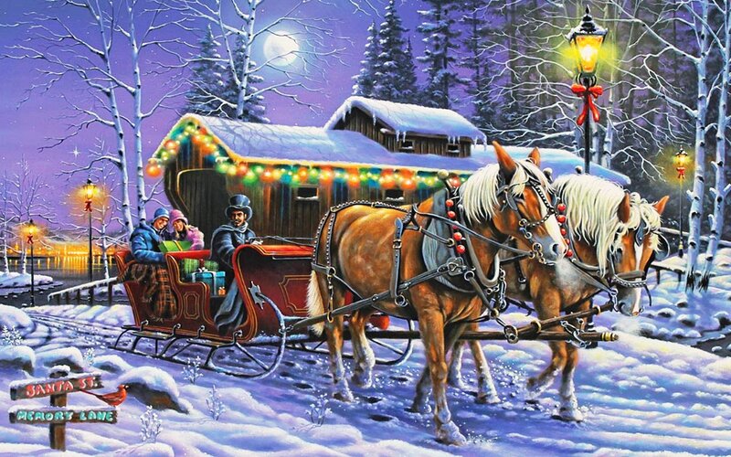 Sleigh with Horses — Purple