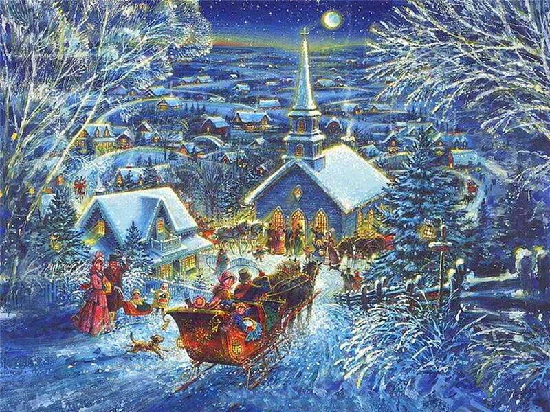 Sleigh with Passengers — Blue, Festive